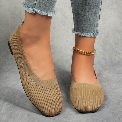 Knitted Square Toe Flat Slip-Ons