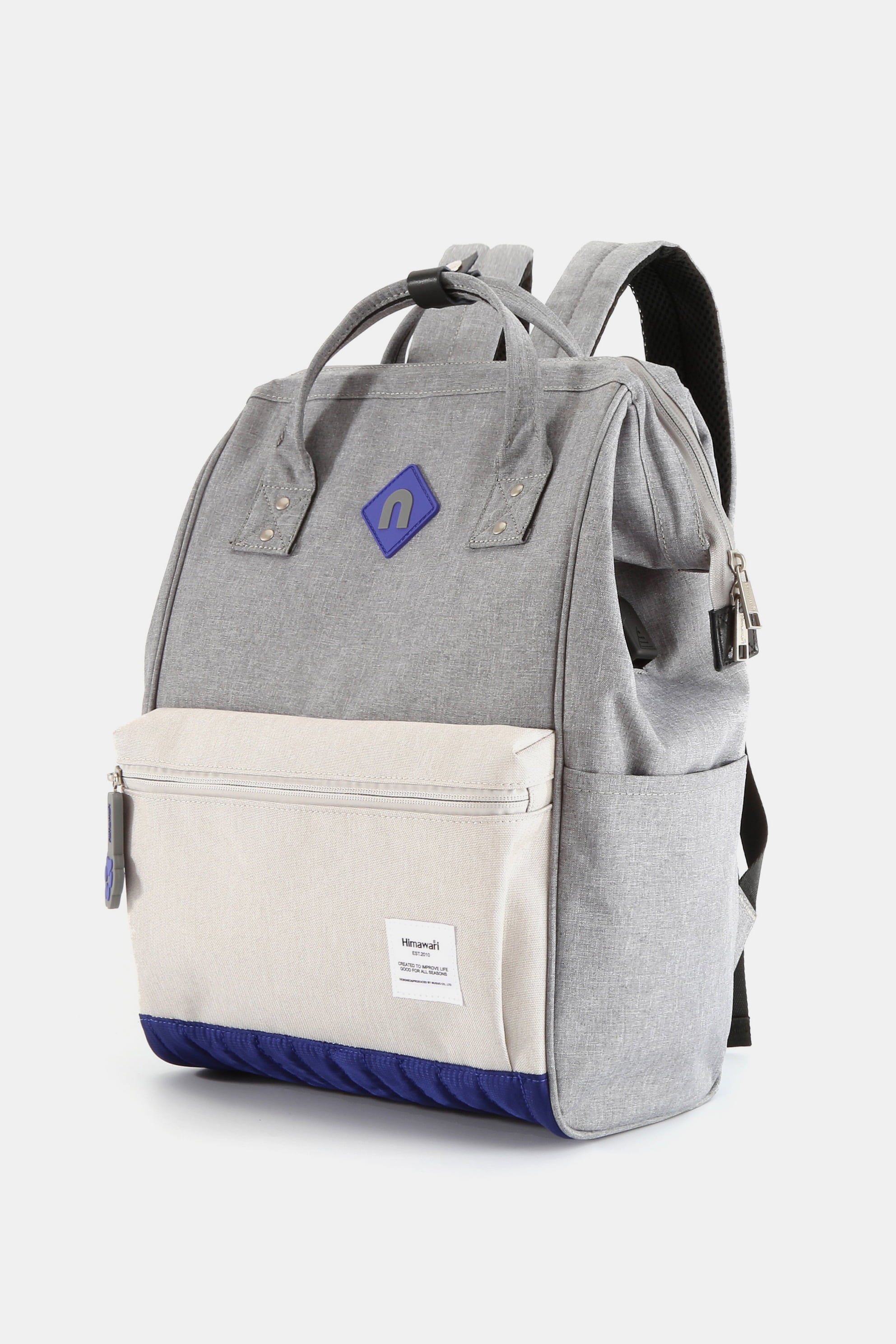 Himawari Contrast Waterproof Backpack Bag with External USB Port Grey Ivory One Size