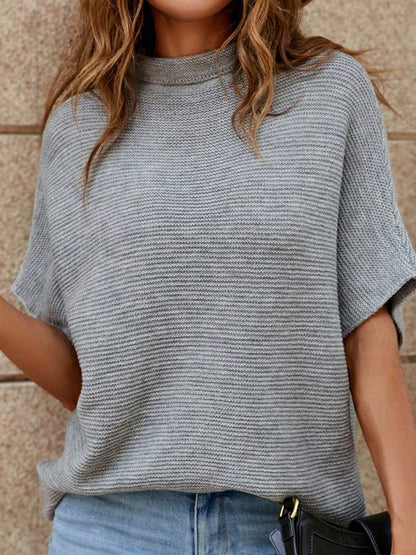 Mock Neck Short Sleeve Sweater Cloudy Blue