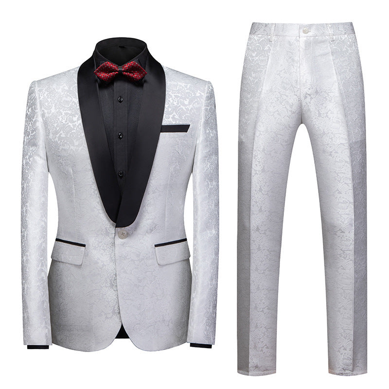 Men's Evening Dress Host Jacquard Two-piece Set 3D White