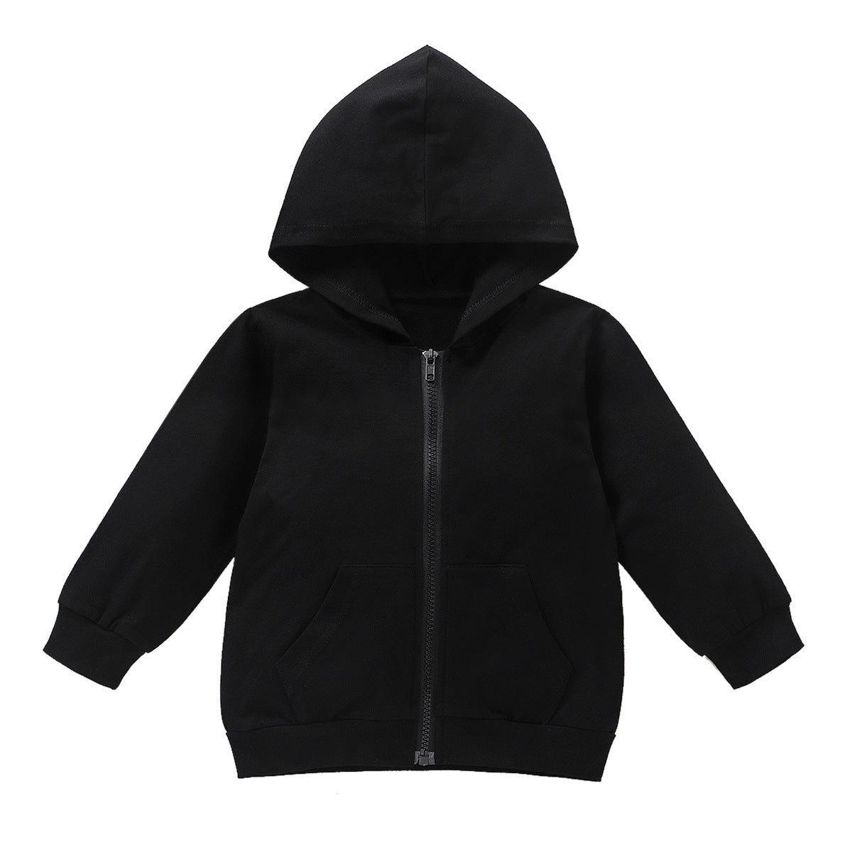 Kids' Black Letter Cotton Hooded Sweater Coat