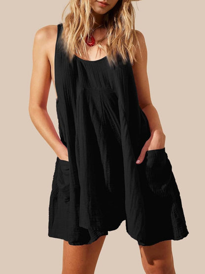 Devine Tied Scoop Neck Wide Strap Mini Dress Black