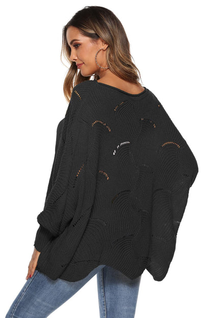 Round Neck Long Sleeve Openwork Sweater