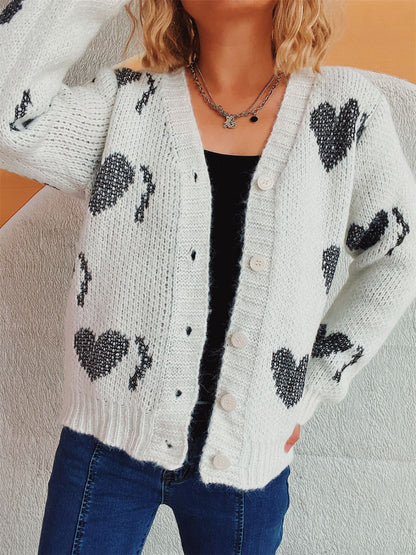 Heart Button Up Long Sleeve Cardigan