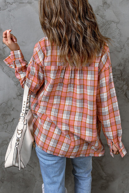 Plaid Pocketed Dropped Shoulder Shirt