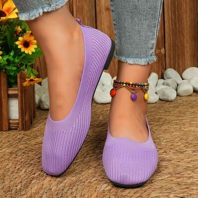 Knitted Square Toe Flat Slip-Ons Pink Purple