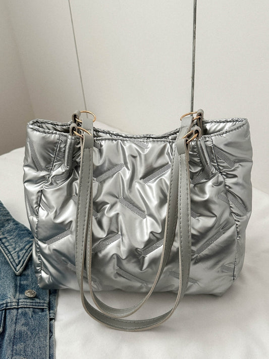 Textured Polyester Shoulder Bag Silver One Size