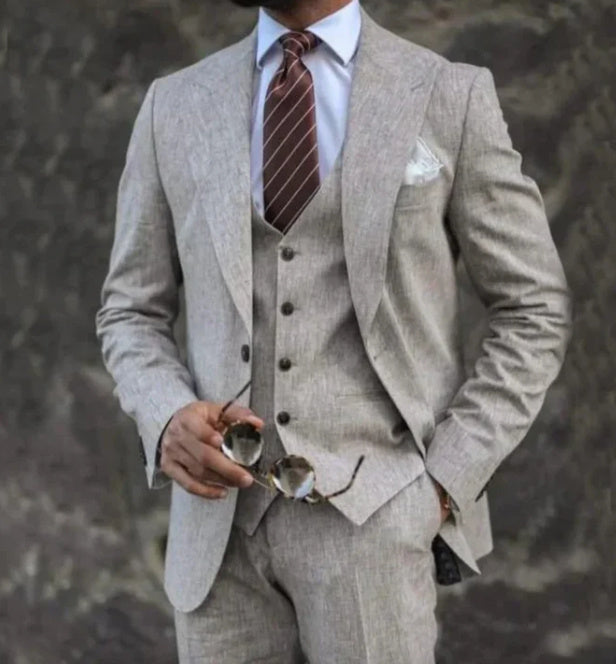 European And American Pink Business Casual Suit Three-piece Suit Men Light Grey