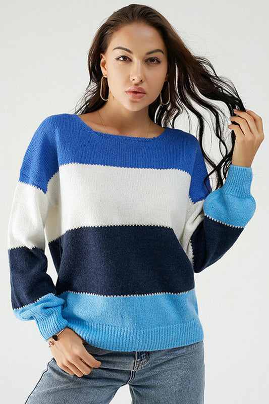 Color Block Dropped Shoulder Sweater Royal Blue