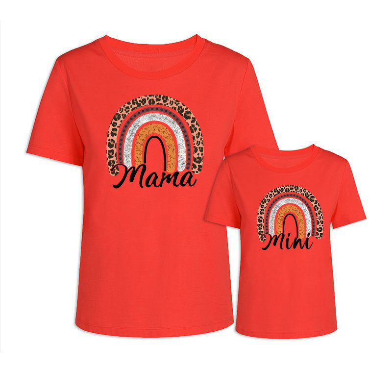 Mother-daughter Matching Outfit Mom And Daughter European And American Summer Casual Trend New Rainbow Letter Print Short-sleeve