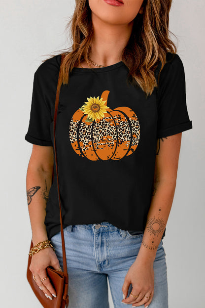 Floral Pumpkin Graphic Tee Black