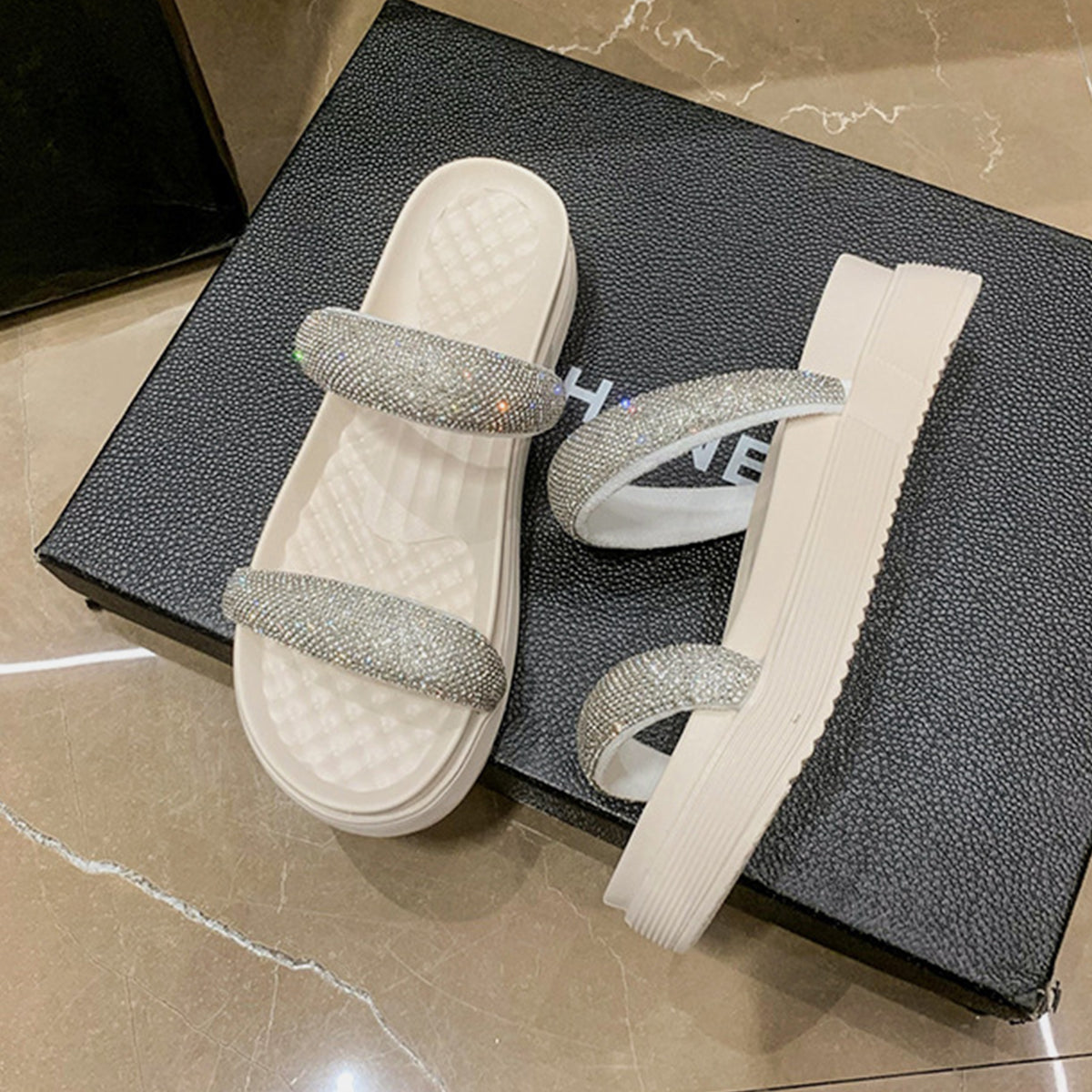 PU Leather Open Toe Platform Sandals - Thandynie