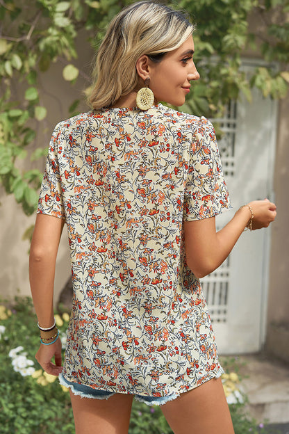 Floral V-Neck Short Sleeve T-Shirt