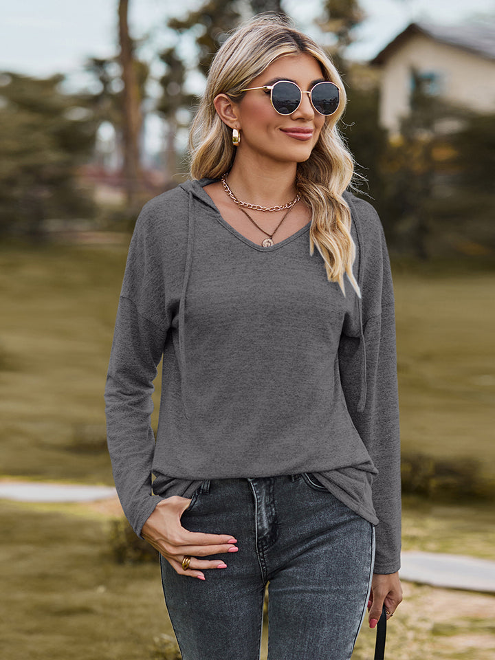 Dropped Shoulder Hooded Blouse Charcoal