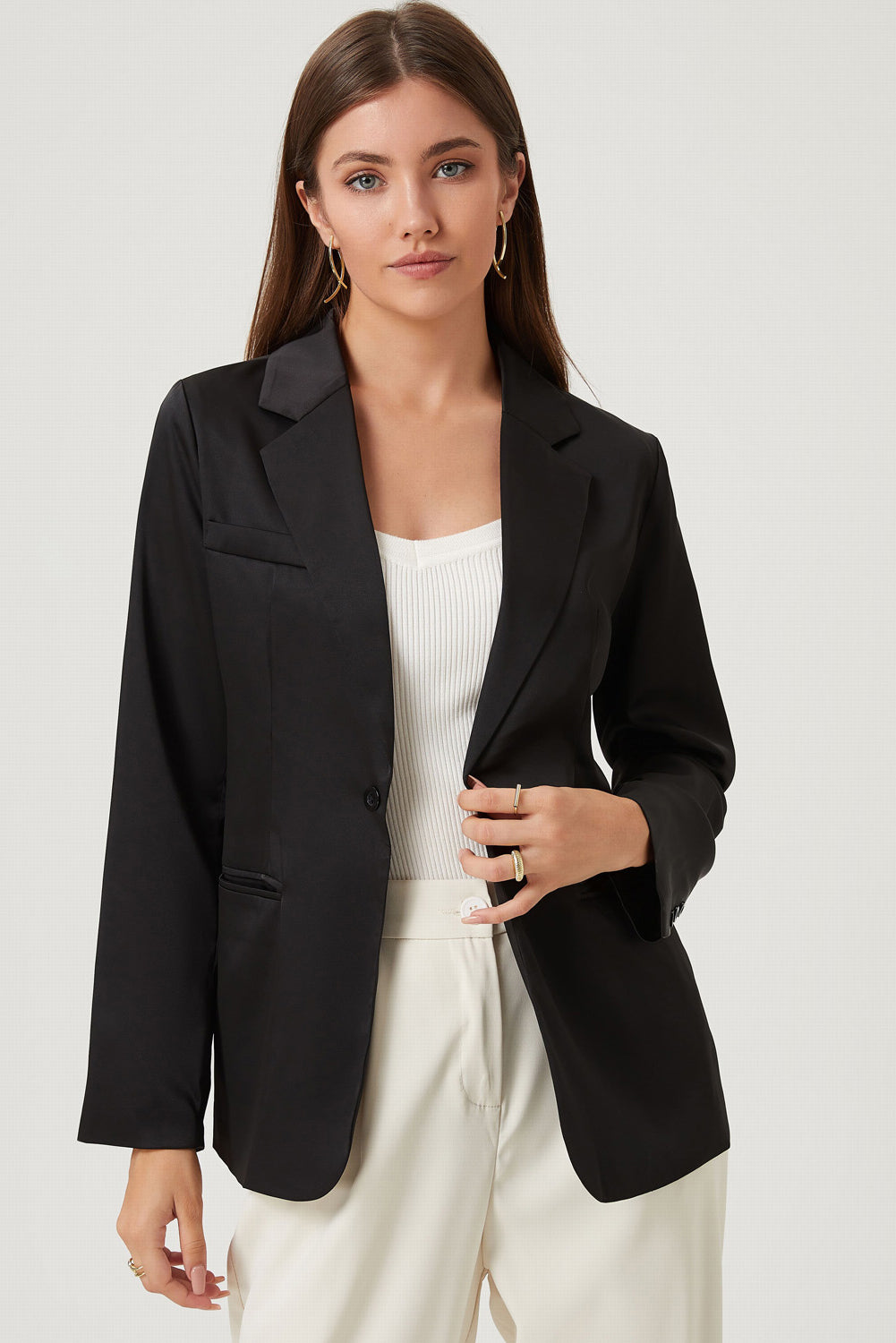 Long Sleeve Lapel Collar Blazer Black