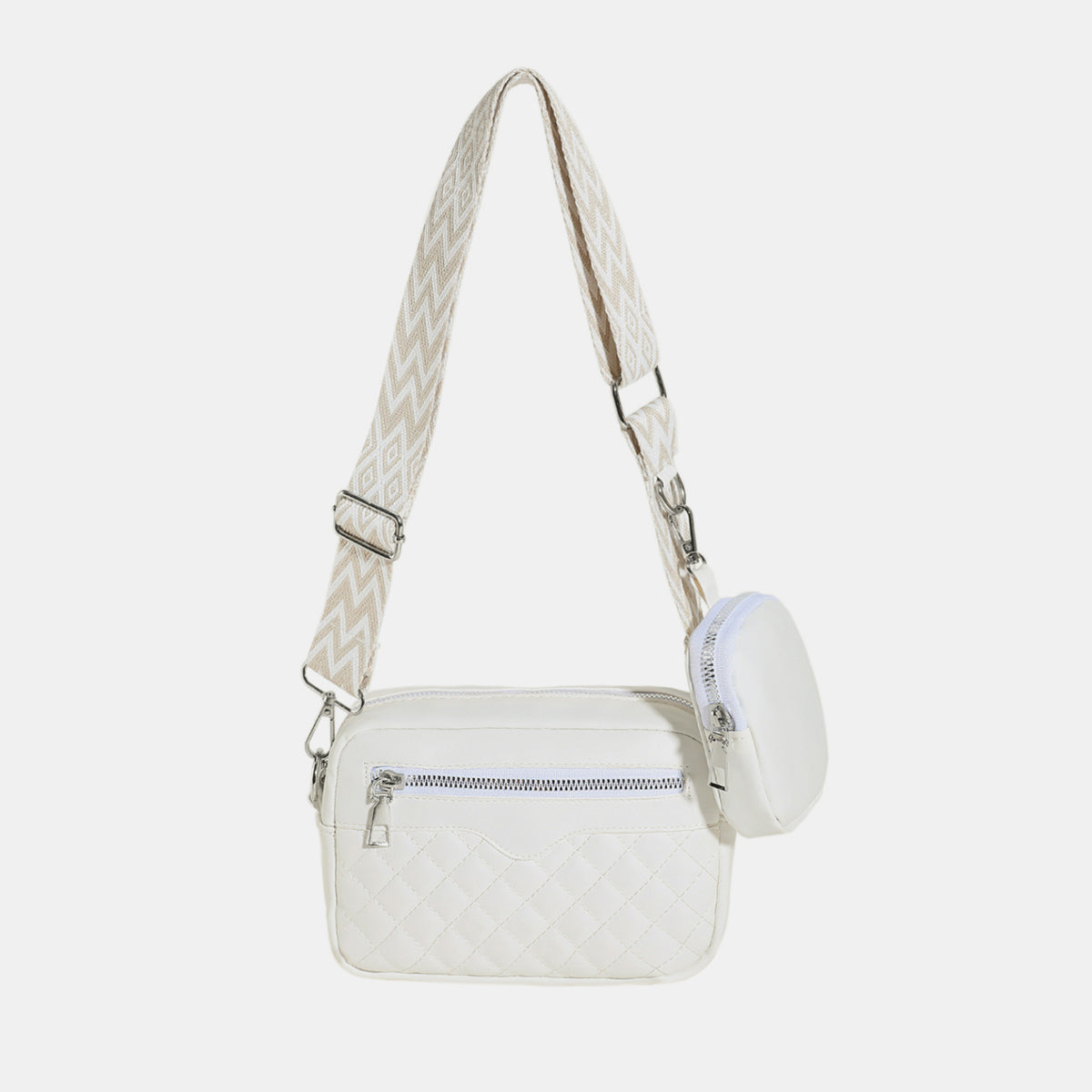 Stitching PU Leather Shoulder Bag White One Size