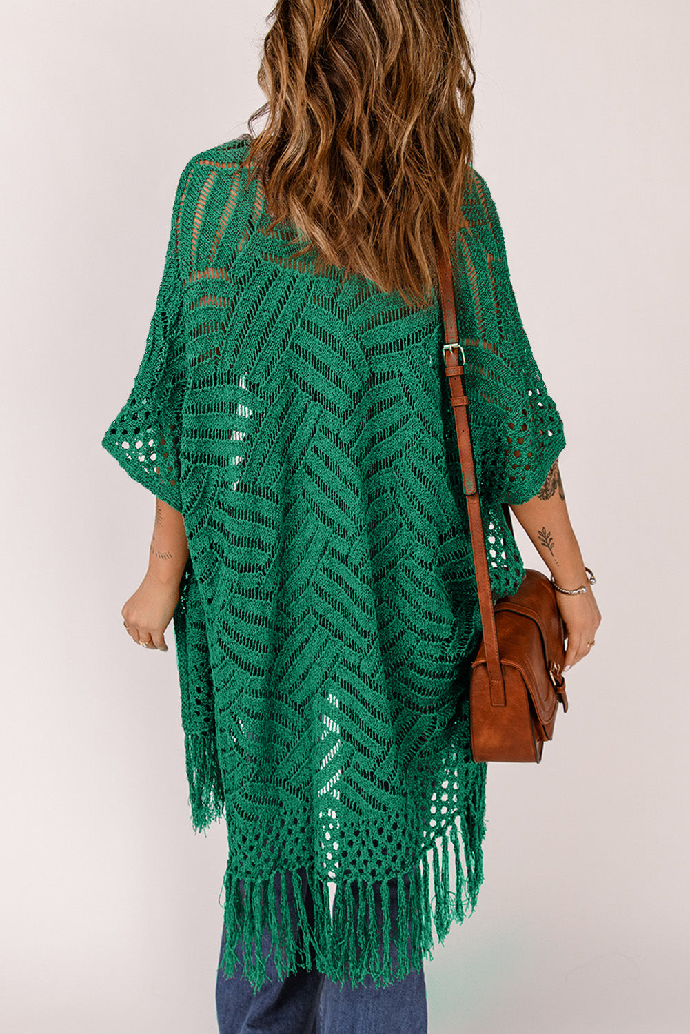 Openwork Open Front Cardigan with Fringes - Thandynie