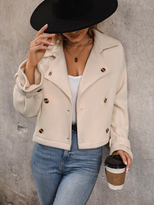 Button Up Collared Neck Long Sleeve Jacket Sand