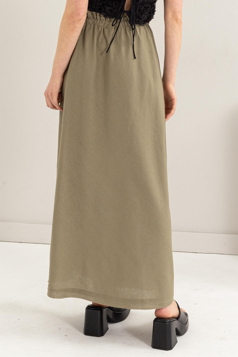 HYFVE Drawstring Washed Linen Maxi Skirt - Thandynie