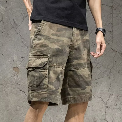 Summer Loose Five Points Casual Camouflage Workwear Shorts Men Khaki