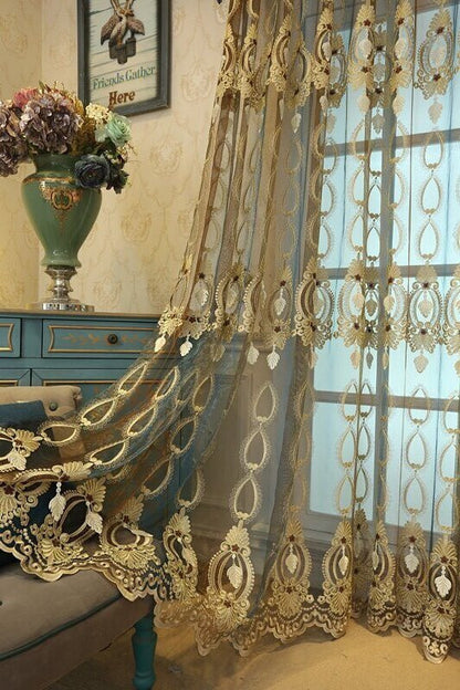 Luxury Embossed Window Screens – Elegant Full Shading Curtains for Living Room and Bedroom Blue coffee gradient yarn