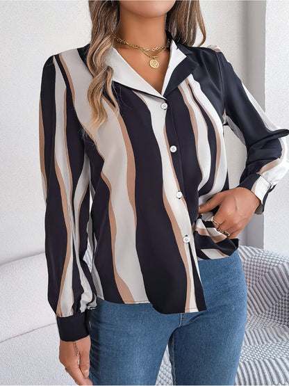 Printed Button Up Long Sleeve Shirt Black