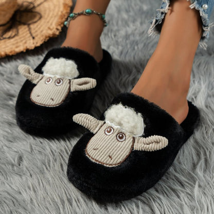 Sheep Round Toe Slippers Black