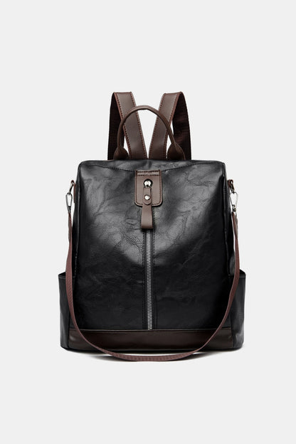 PU Leather Large Backpack Bag Black One Size