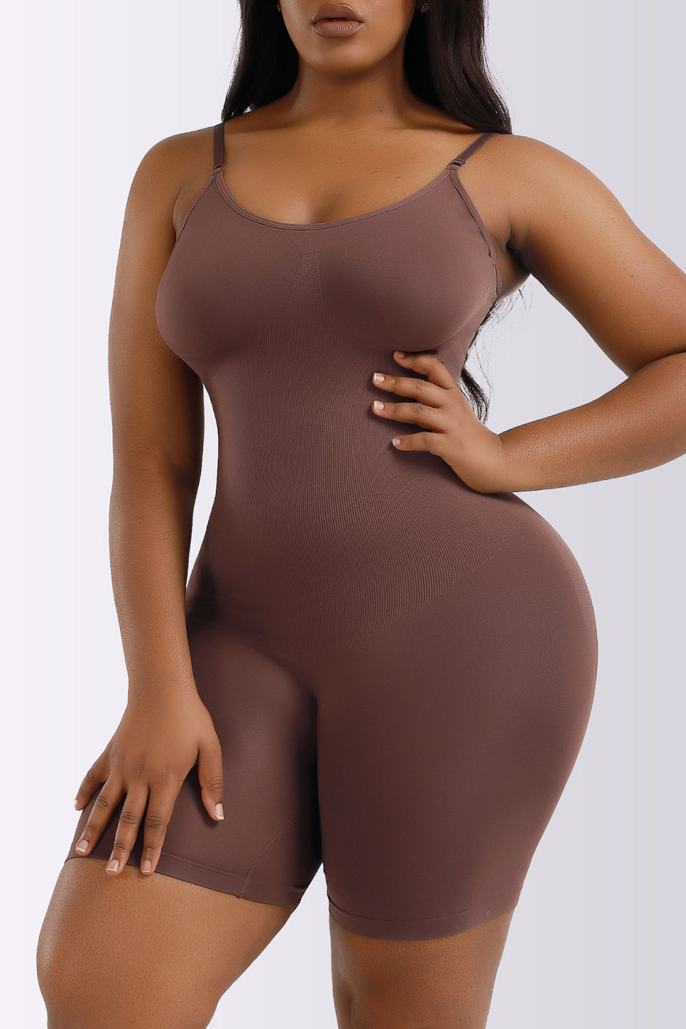 Full Size Spaghetti Strap Shaping Romper Mocha