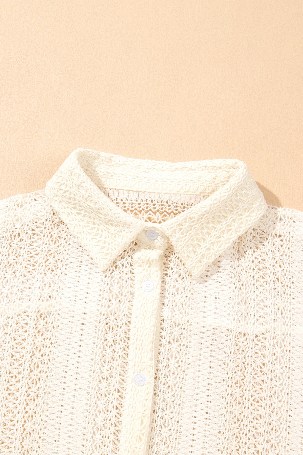 Openwork Collared Neck Long Sleeve Shirt - Thandynie