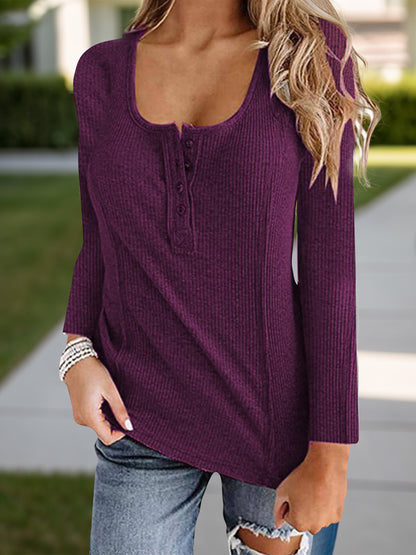 Full Size Scoop Neck Long Sleeve T-Shirt Plum