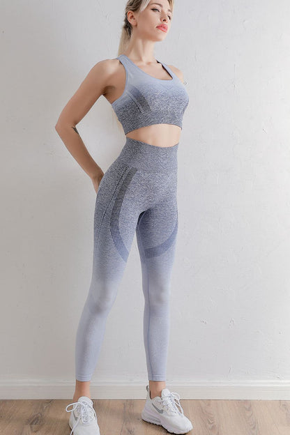 Gradient Sports Bra and Leggings Set Grey Blue