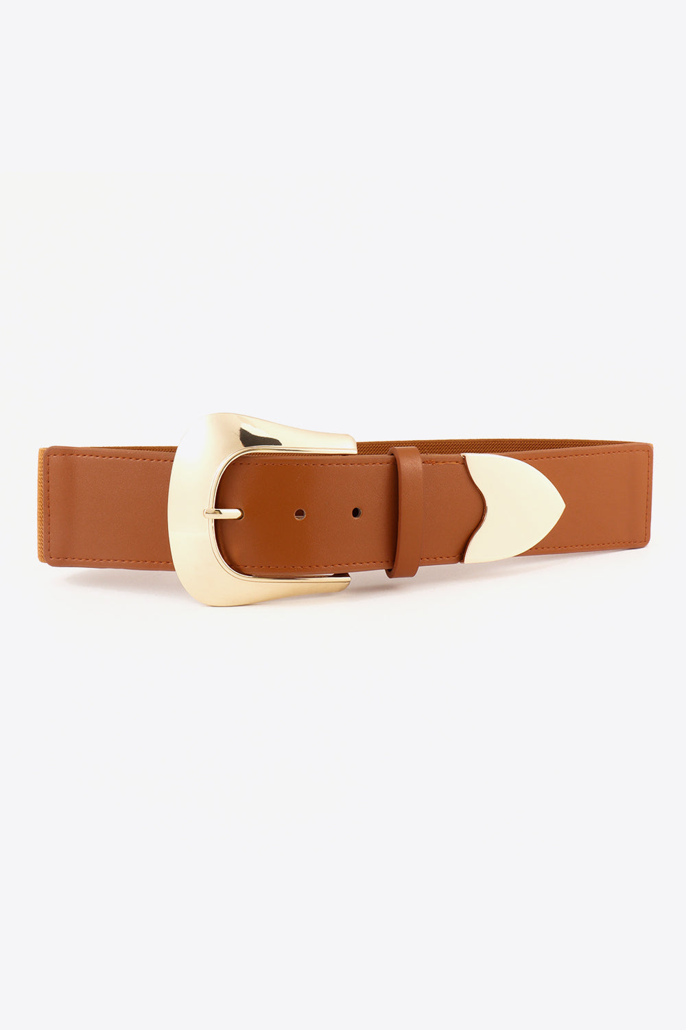 Elastic Wide PU Belt Caramel One Size