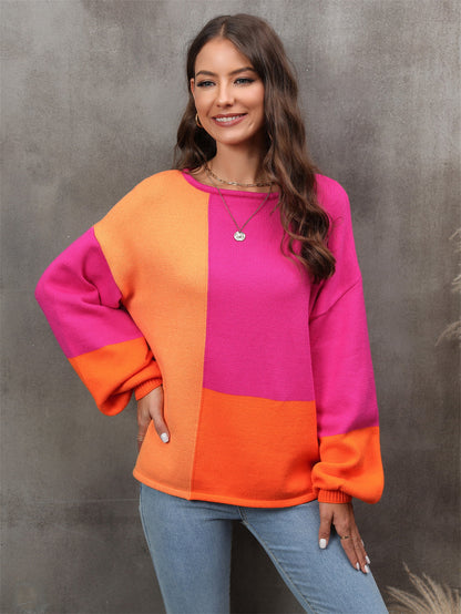 Color Block Round Neck Dropped Shoulder Sweater Multicolor