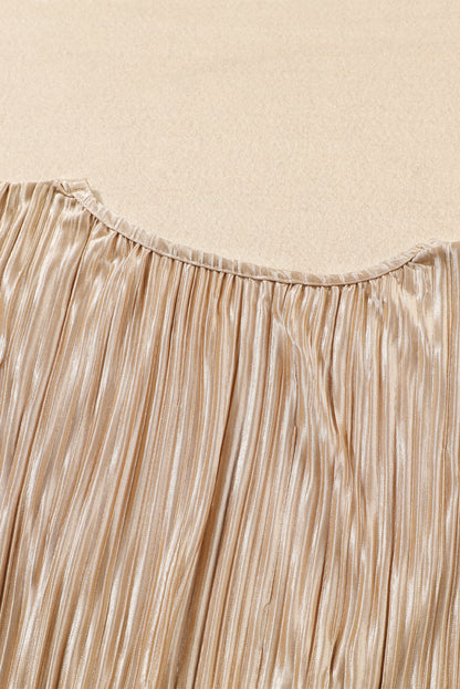 Camel Pleated Bell Sleeve Twist V Neck Cropped Blouse