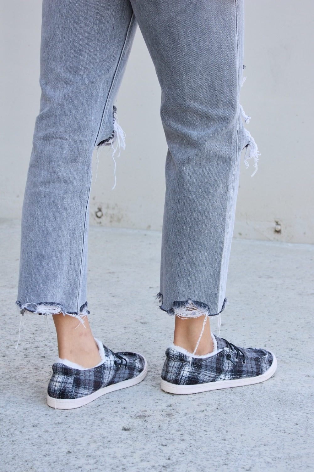 Forever Link Plaid Plush Flat Sneakers - Thandynie