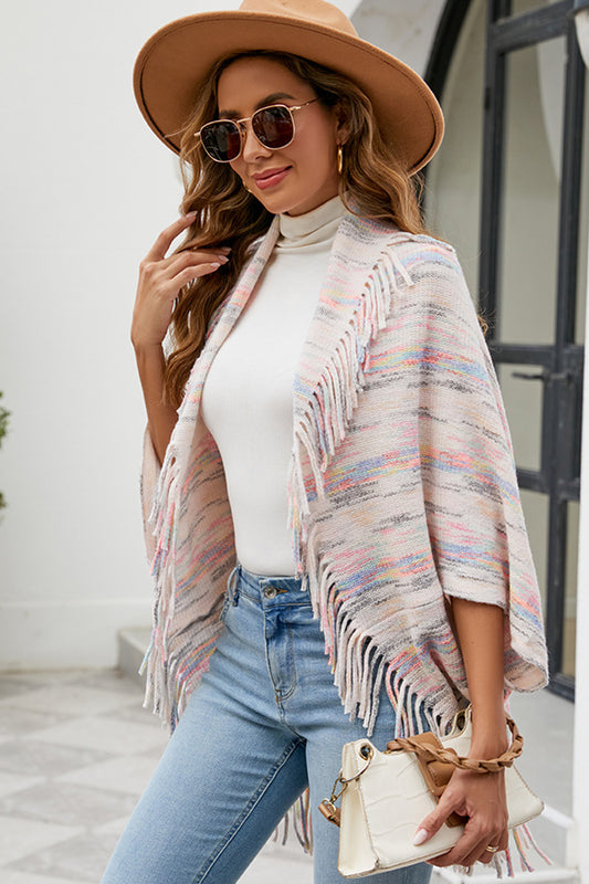 Fringe Detail Printed Poncho - Thandynie