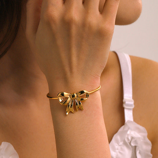 18K Gold-Plated Stainless Steel Bow Bracelet Gold One Size
