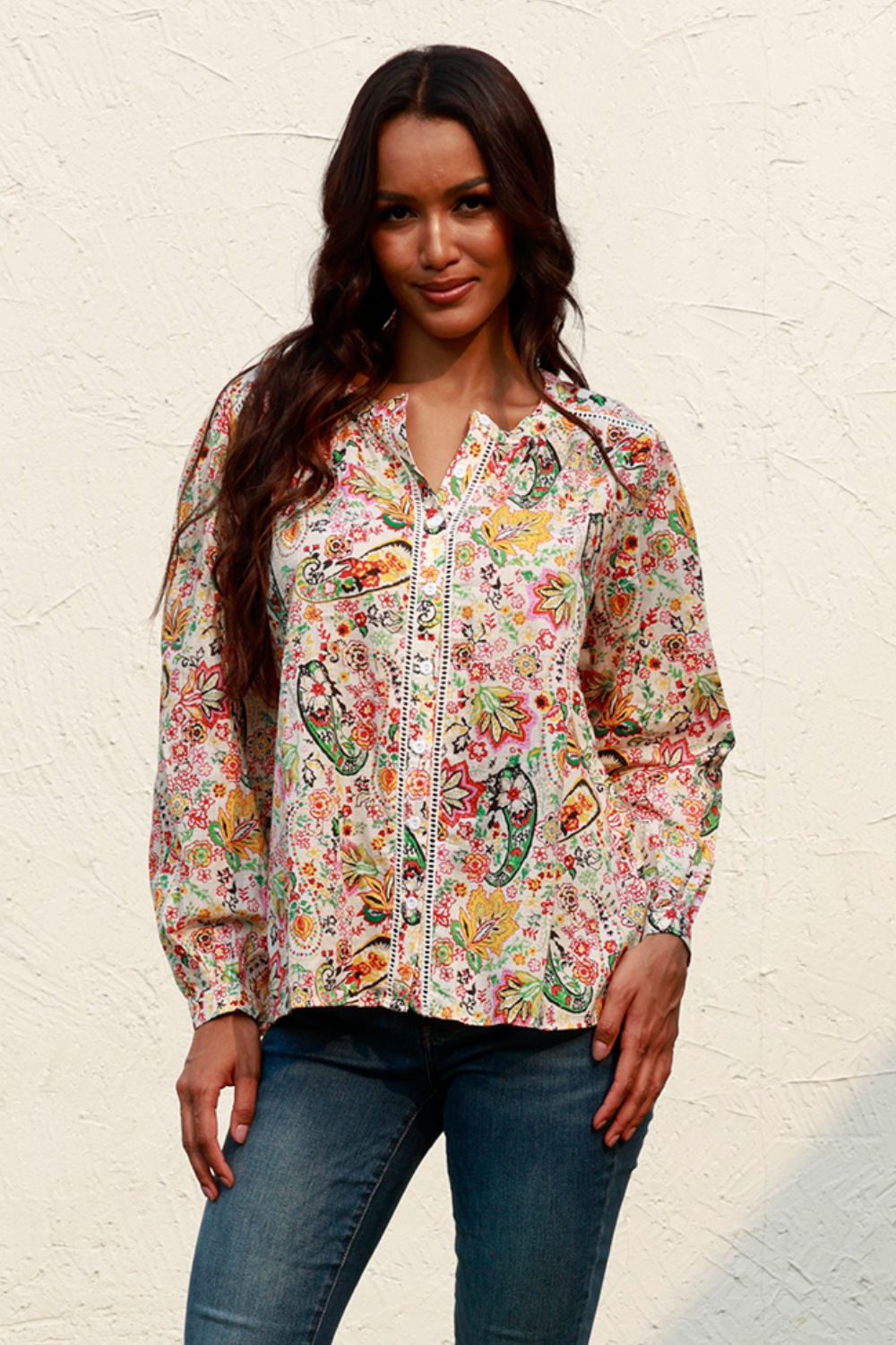 Printed Round Neck Long Sleeve Shirt Multicolor