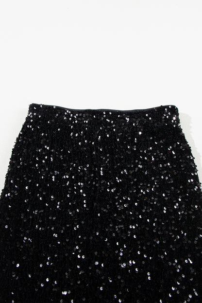 Black Sequin Bodycon Mini Skirt