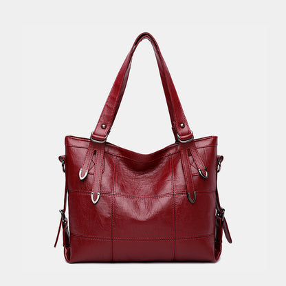 PU Leather Medium Handbag Burgundy One Size