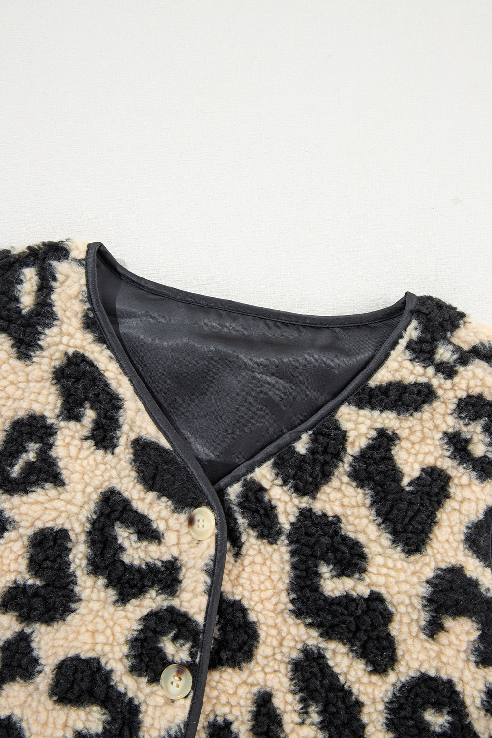 Black Leopard Print Sherpa Vest Coat