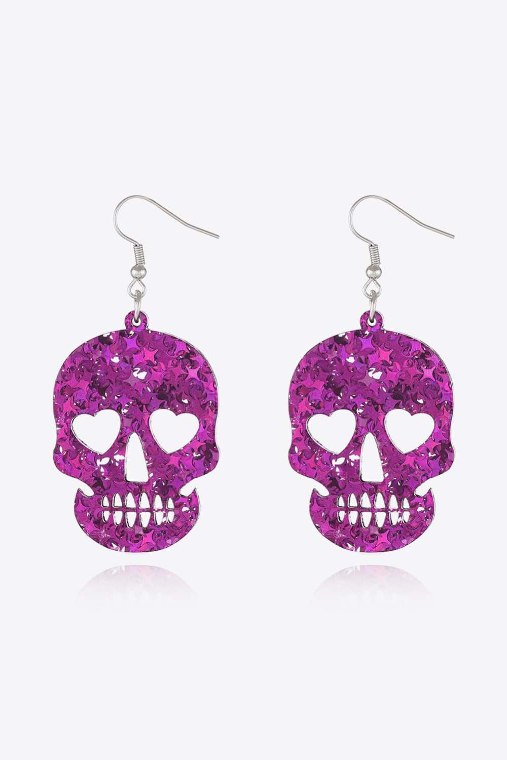 Acrylic Skull Drop Earrings for Halloween Red-Violet One Size