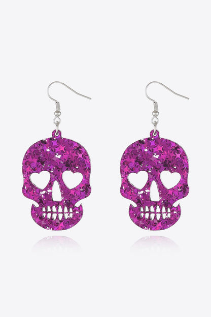 Acrylic Skull Drop Earrings for Halloween Red-Violet One Size