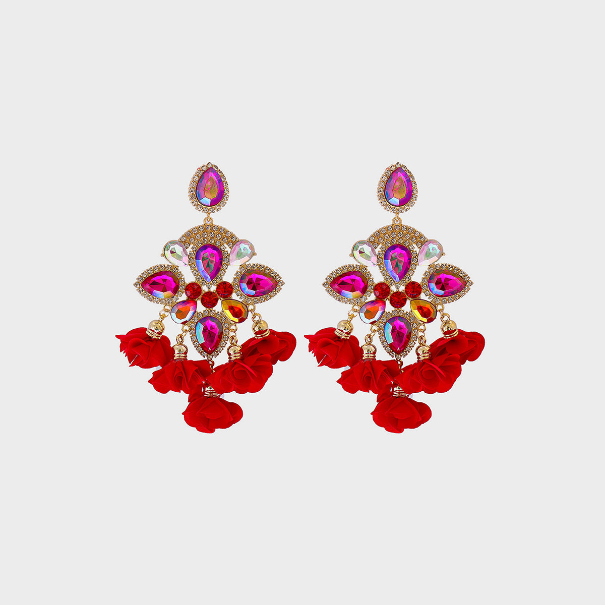 Flower Shape Rhinestone Alloy Dangle Earrings Red One Size