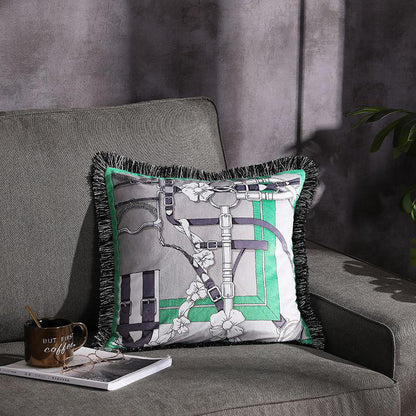 Double-sided Printed Fringe Pillow Sofa Cushion Belt flower 45x45cm Excluding core