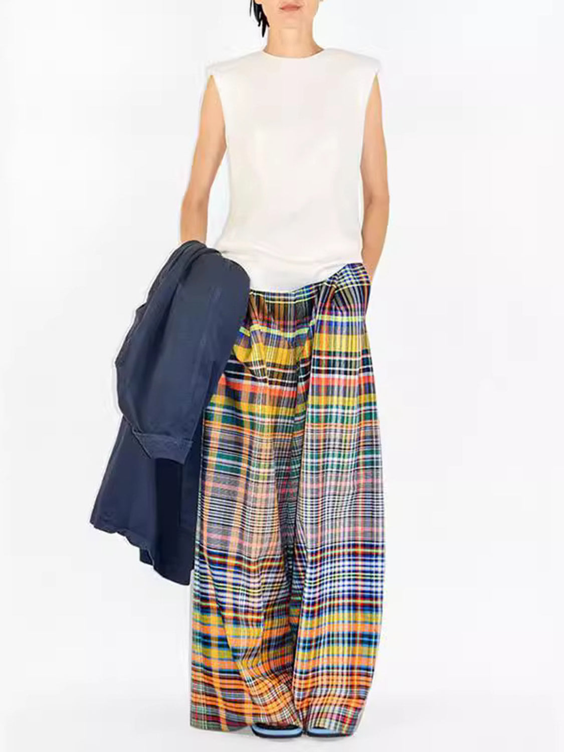 Full Size Plaid Wide Leg Pants - Thandynie