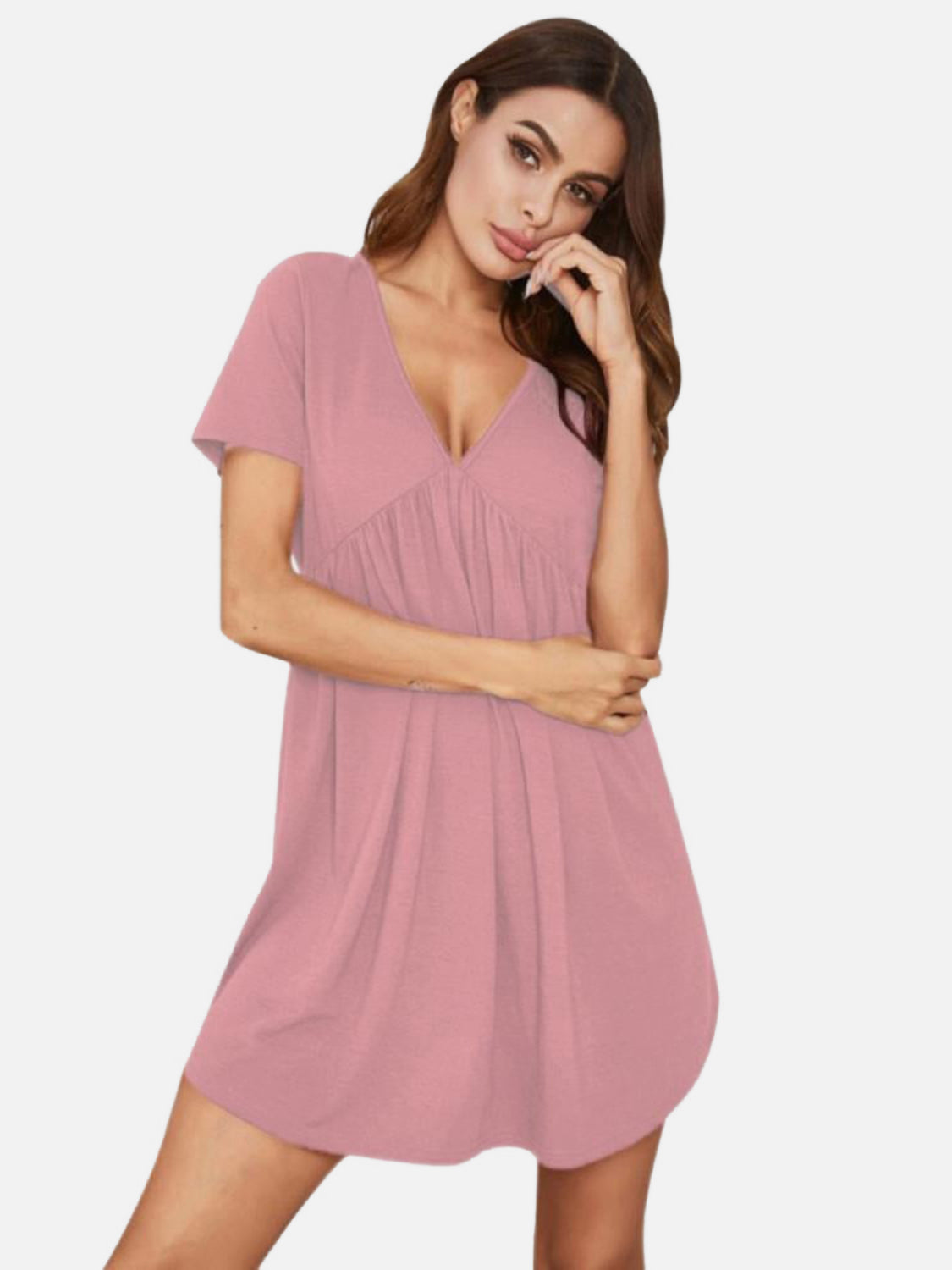 V-Neck Short Sleeve Lounge Dress Dusty Pink