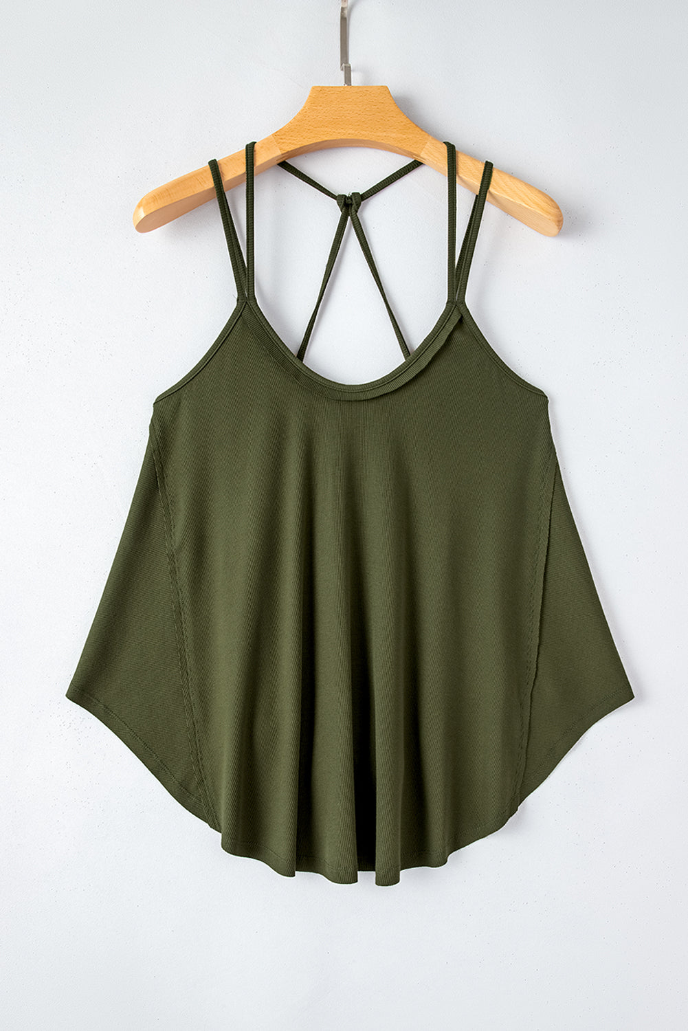 Jungle Green Exposed Seam Detail Double Straps Tank Top