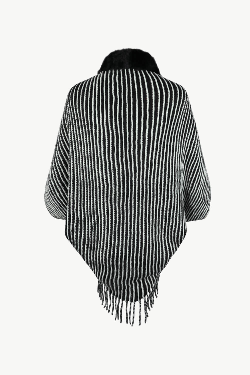 Striped Open Front Fringe Poncho - Thandynie